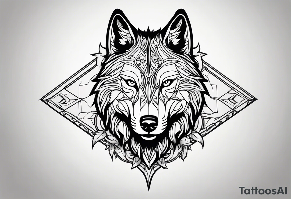 a head of savage wolf with a sword in its mouth facing left tattoo idea