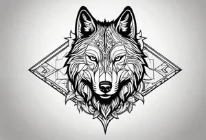 a head of savage wolf with a sword in its mouth facing left tattoo idea