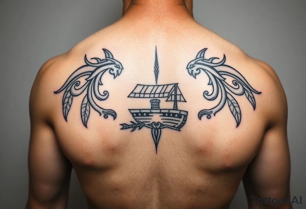 Polynesian tribal noah’s ark tattoo chest piece tattoo idea
