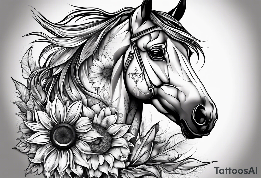 Horse, compass, sunflower tattoo idea