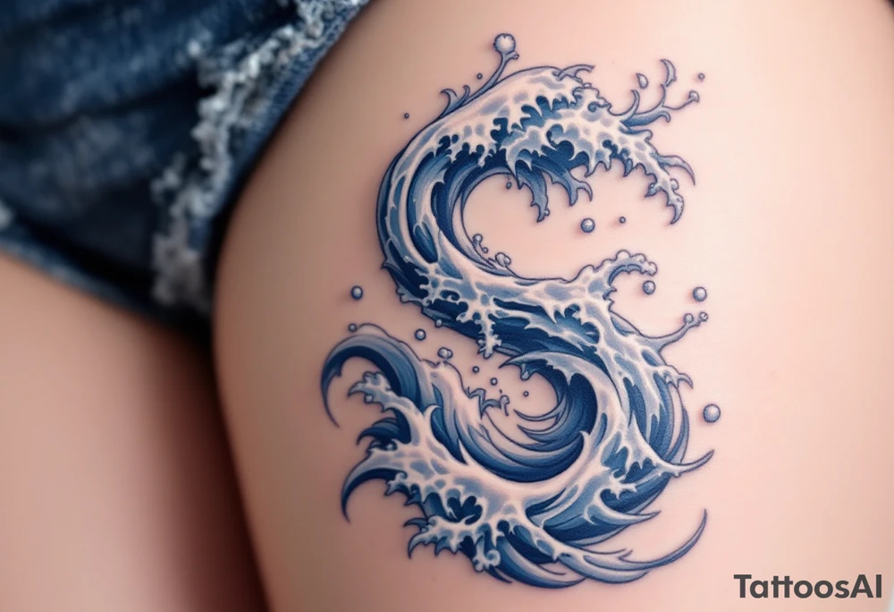 A navy blue "S" formed from ocean waves with white foam accents. tattoo idea