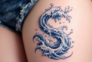 A navy blue "S" formed from ocean waves with white foam accents. tattoo idea