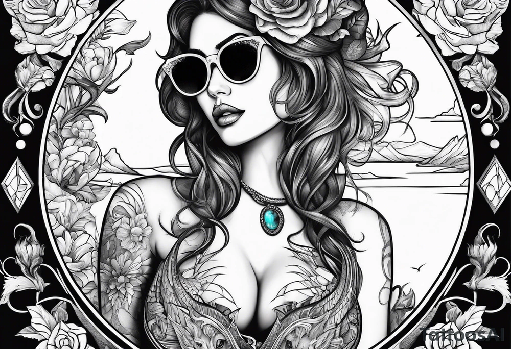 woman with big titts and a capricorn with sunglasses tattoo idea