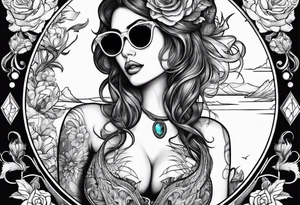 woman with big titts and a capricorn with sunglasses tattoo idea