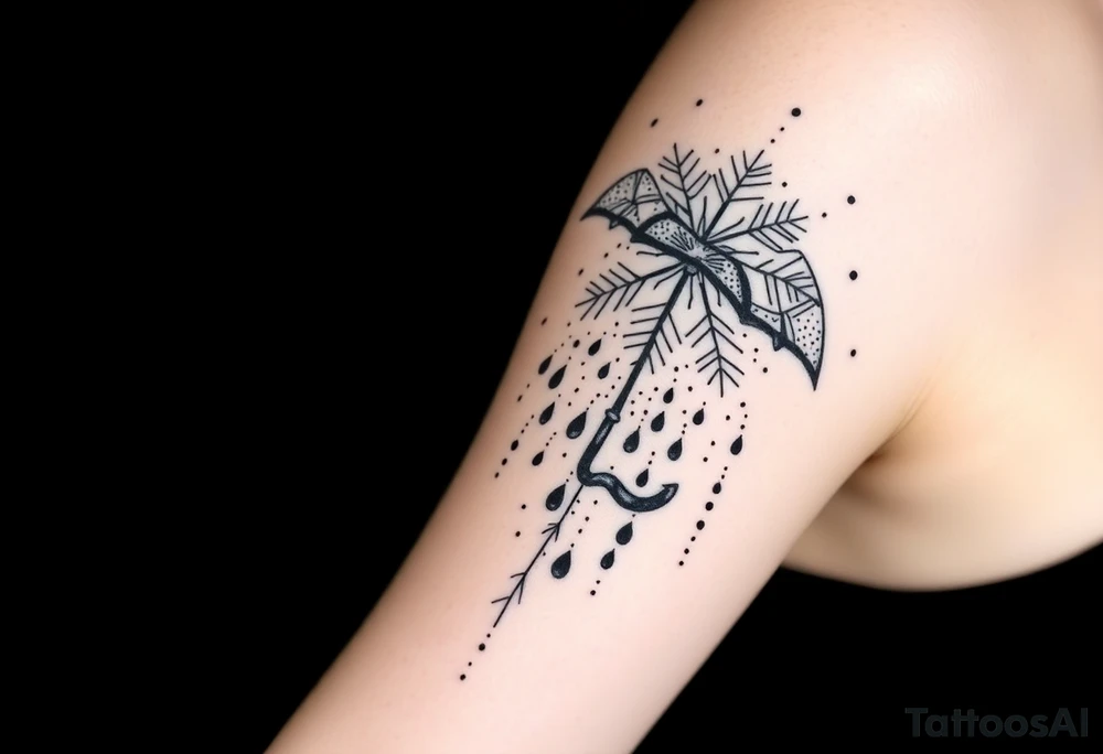 A snowflake melting and turning into rain drops and the rain drops cascading over and umbrella tattoo idea