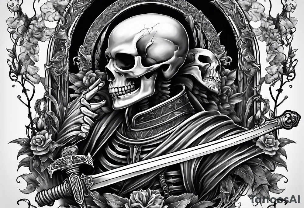 Two Skeletons both reaching for a sword tattoo idea Two Skeletons both reaching for a sword tattoo idea
