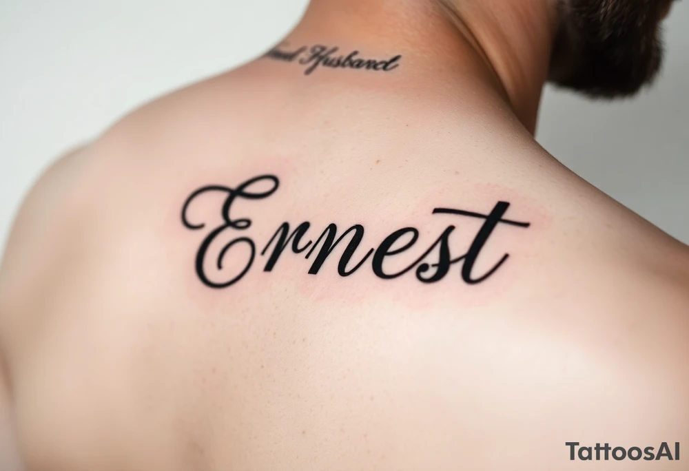 Romantic inner arm tattoo of husband name Ernest tattoo idea