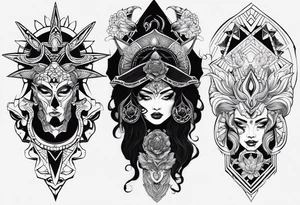 kali, alien goddess, valkrye, pirate, divine feminine, zenza resonance, pachamama, lotus azul, blank panther, eagle, skull, 5D, nueva gaya, dna 12 tattoo idea