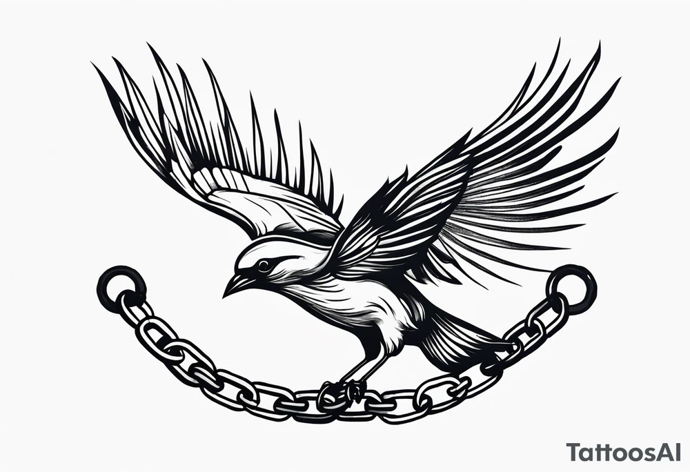 bird breaking free from chain tattoo idea