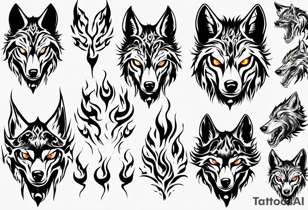 wolf with flaming eyes tattoo idea