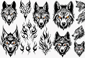 wolf with flaming eyes tattoo idea