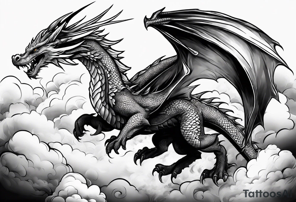 Dragon soaring through clouds tattoo idea