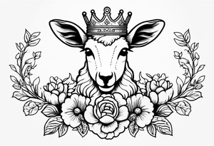old school vintage traditional style design of lamb with crown on head and vintage flowers surrounding it tattoo idea