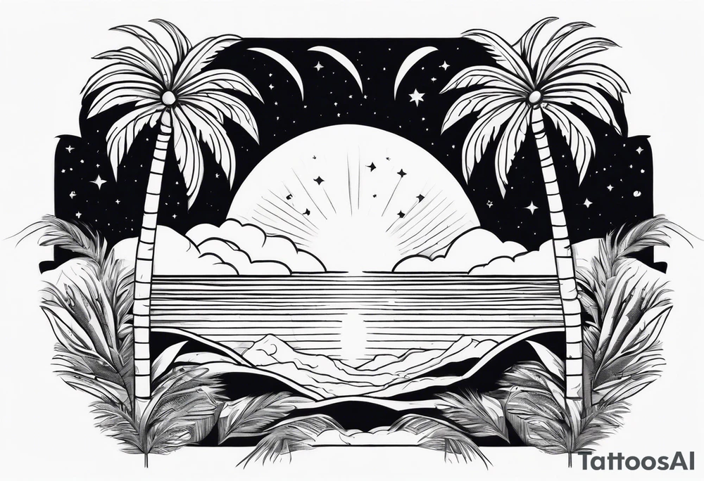 comets and palm trees tattoo idea