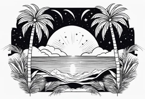 comets and palm trees tattoo idea