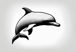 simple dolphin silhouette, in soft gray tone, stippled shading, little bit of dotwork, white background tattoo idea