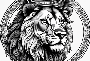 lion with crown on the head and sparkling eyes tattoo idea