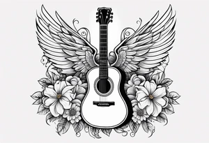guitar with wings and flowers simple design traditional vintage tattoo idea