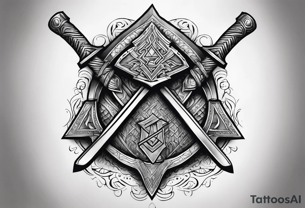 Valhalla sword shield axe Valknut tattoo idea