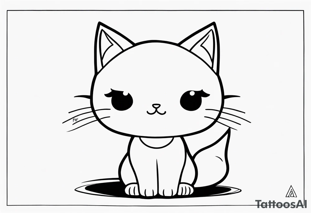 Thin line drawing of mineki neko tattoo idea