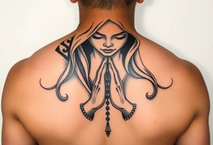 Chicano style woman with praying hands and rosary in hands tattoo idea