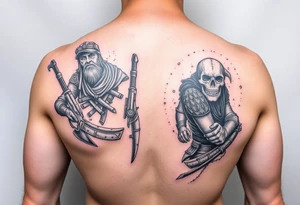 Watcher and burrower from horizon forbidden west in full colour as a forearm wraparound tattoo idea