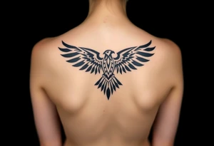 tribal hawk silhouette on below of knee cap tattoo idea