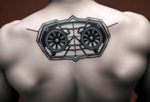 a back tattoo that looks like an exhaust vent, make it look more futuristic and have it to where theres two exhausts
 on both back sides tattoo idea