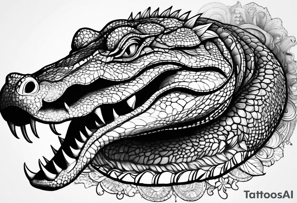 Full body Caiman with tail tattoo idea