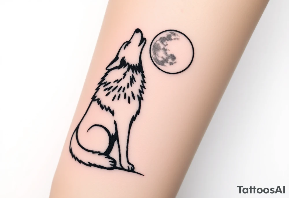 lone wolf howling at full moon with northern lights backdrop tattoo idea