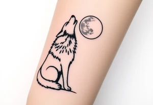 lone wolf howling at full moon with northern lights backdrop tattoo idea