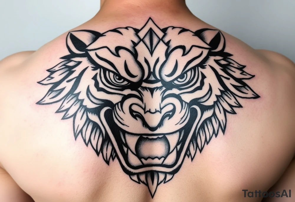 powerful majestic face with huge eyes and teeth tattoo idea