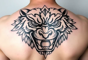 powerful majestic face with huge eyes and teeth tattoo idea