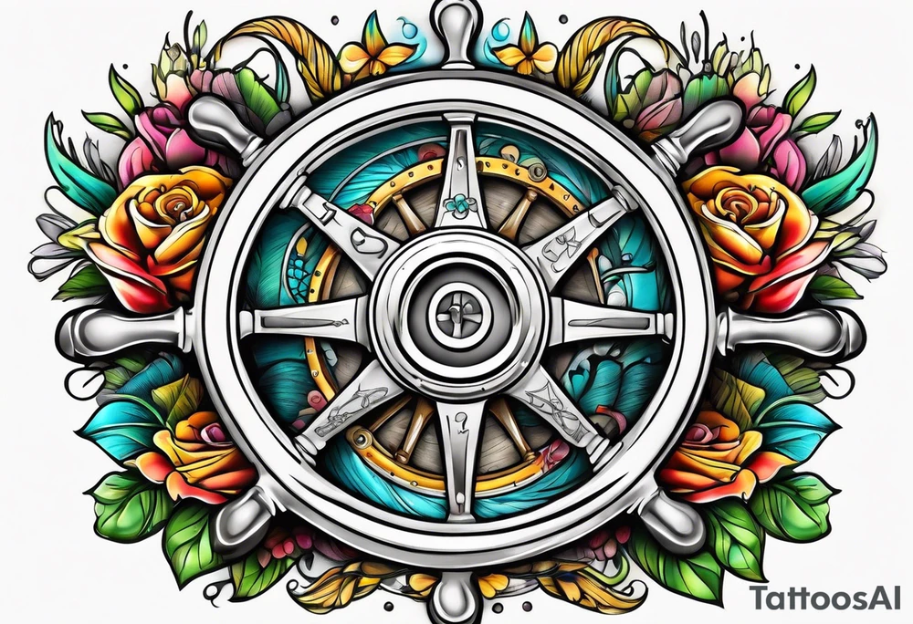 Daughters names around a boat steering wheel tattoo idea