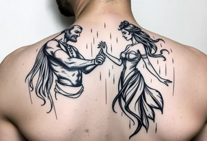 Two beautiful souls a God and a goddess dancing in the rain with pure Bliss depicting the masculinity of the male and erotic female tattoo idea