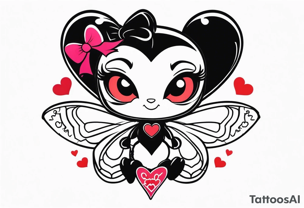 Super cute scorpion drawn Powerpuff girl style with body segments, head and claws made of hearts tattoo idea