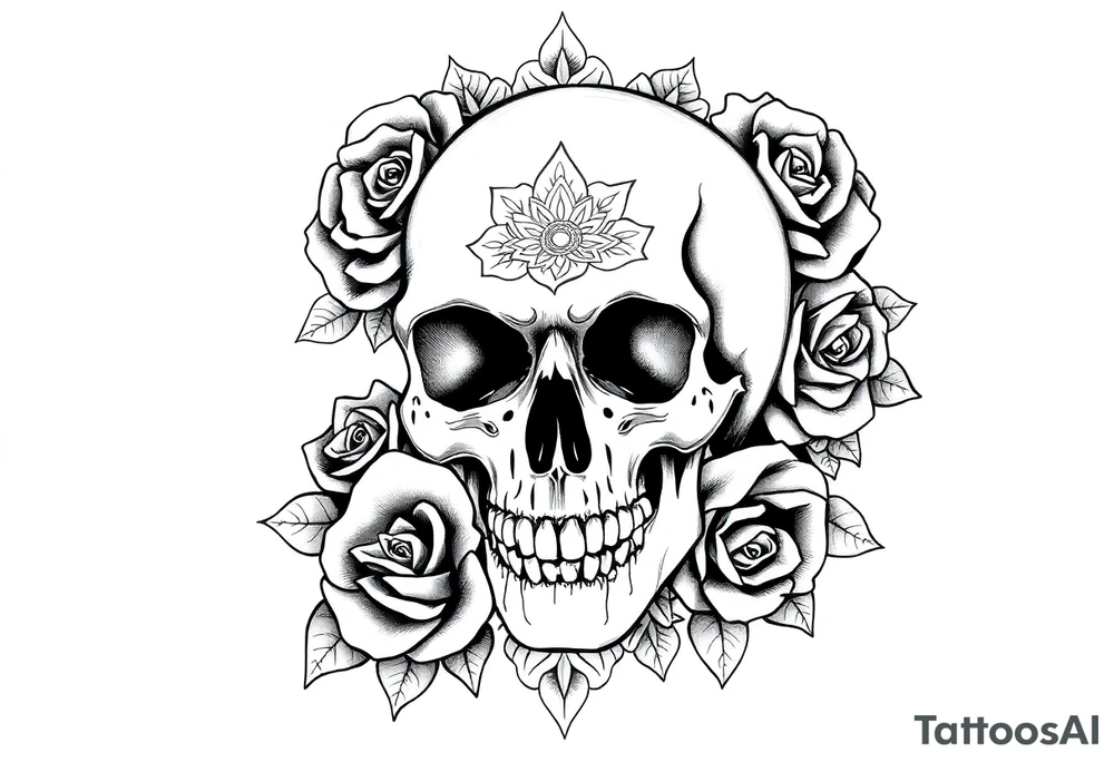 Skull with roses and mandala tattoo idea