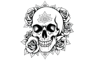 Skull with roses and mandala tattoo idea