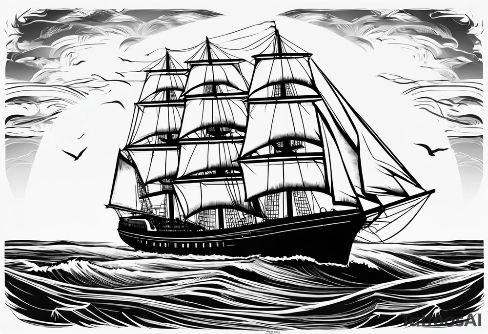 Bluenose schooner stencil, no background tattoo idea