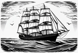 Bluenose schooner stencil, no background tattoo idea