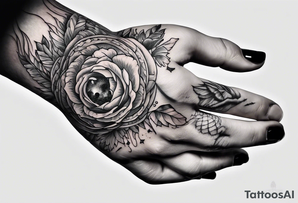 human hand with a bleeding hole through it tattoo idea