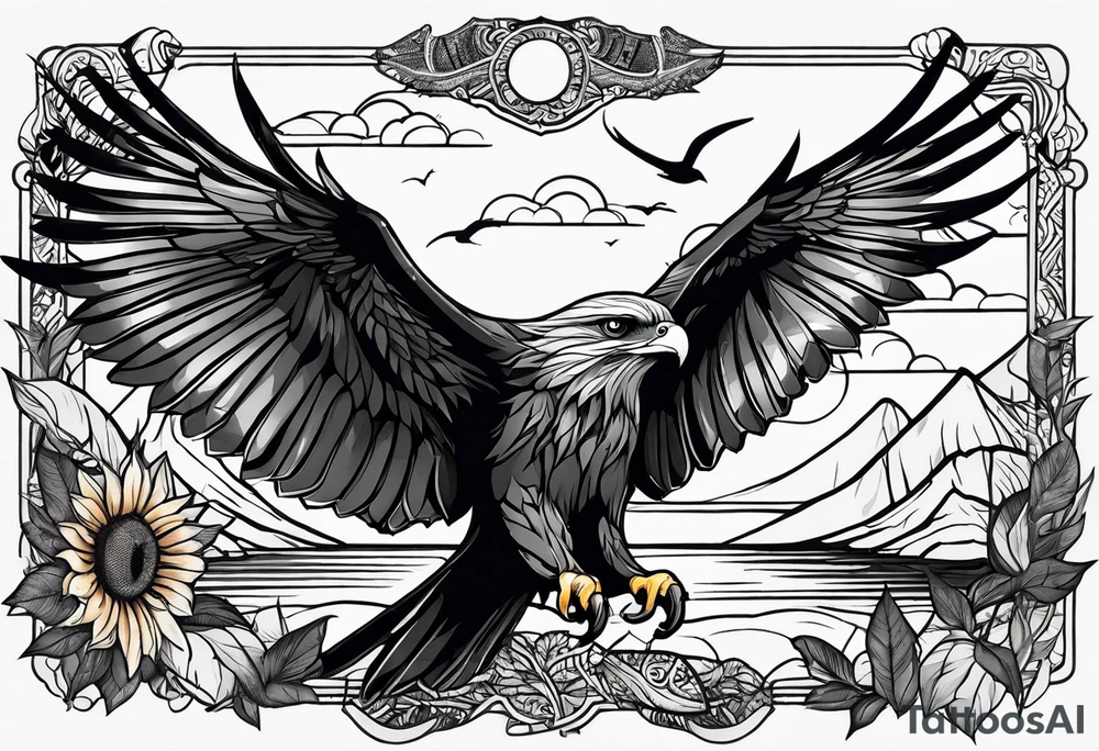Small inside arm tattoo. Black kite (Daya's name), nature (trees/sea), rock/metal vibe, small sunflower. tattoo idea