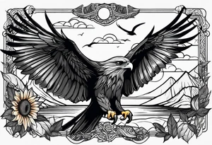 Small inside arm tattoo. Black kite (Daya's name), nature (trees/sea), rock/metal vibe, small sunflower. tattoo idea