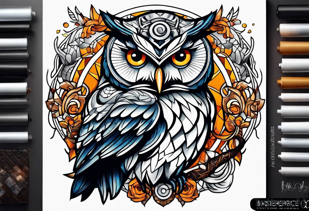 owl hunting snake tattoo idea