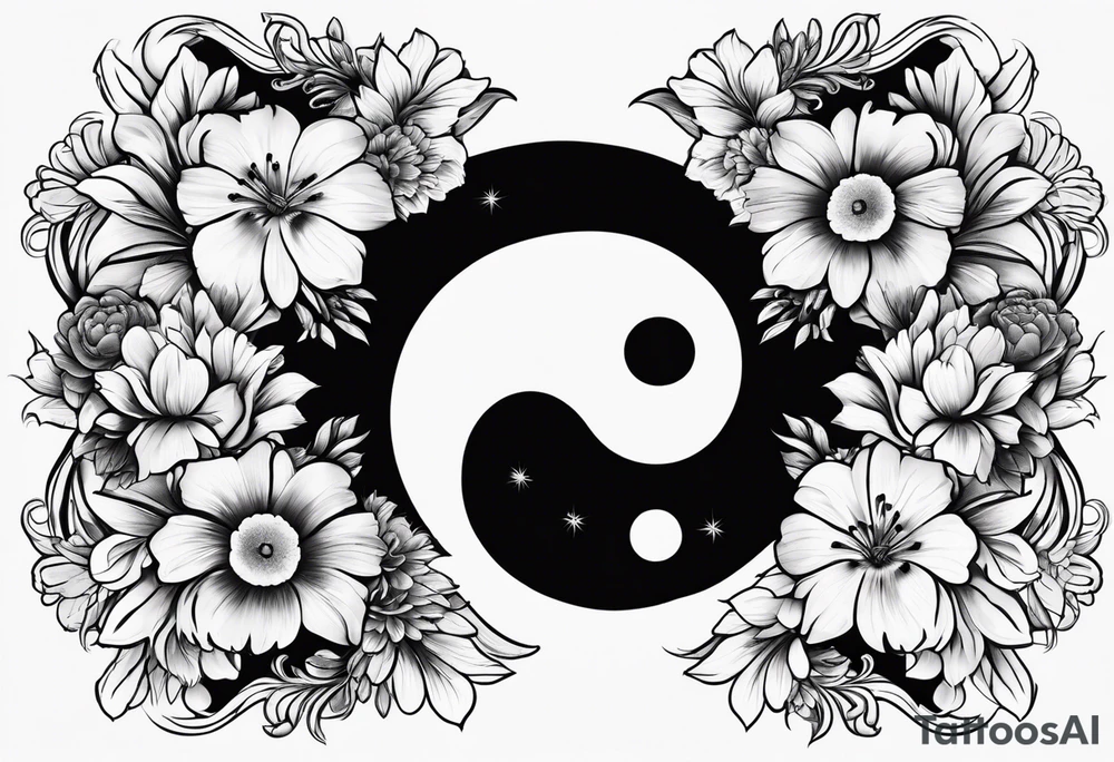 yin yang, flowers tattoo idea