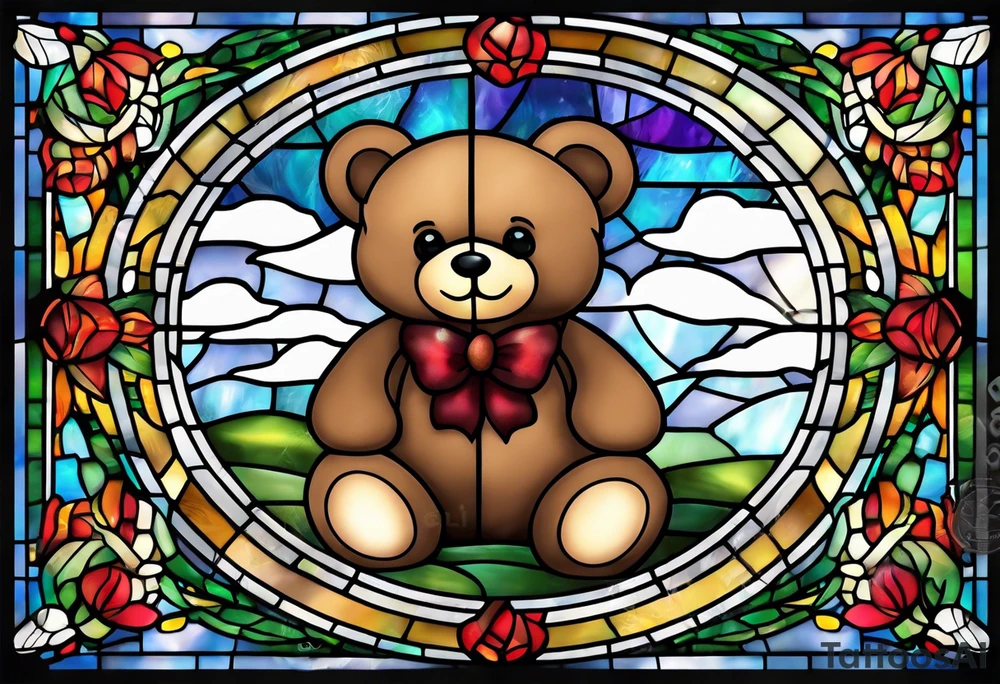 Teddy bear stained glass tattoo idea