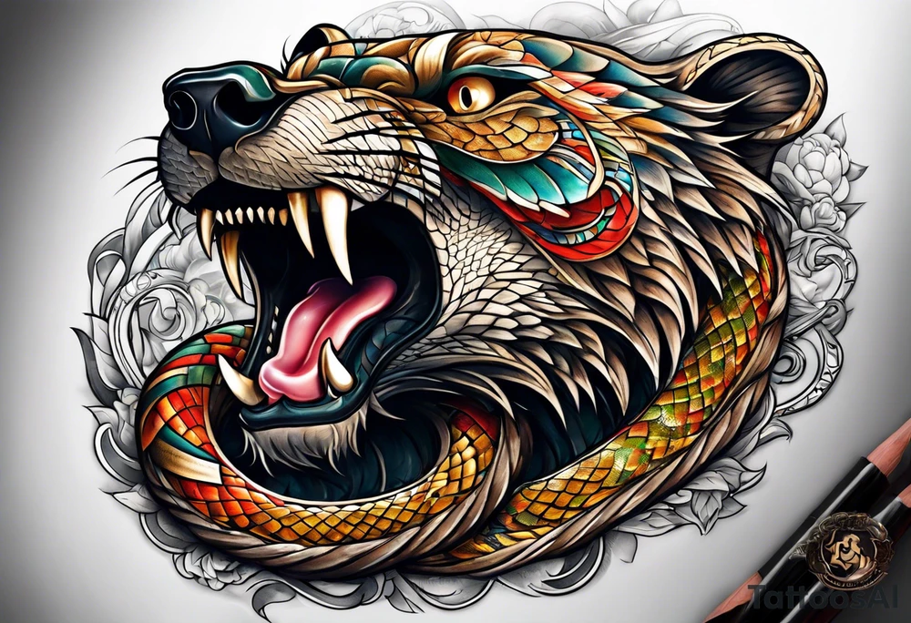 Snake wrapped around bear tattoo idea