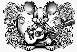 cartoon mouse playing guitar 
 american traditional tattoo idea