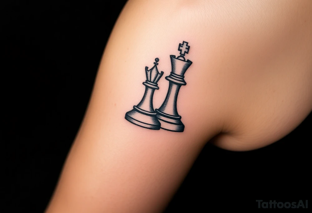 Queen and king chess piece on woman's forearm tattoo idea