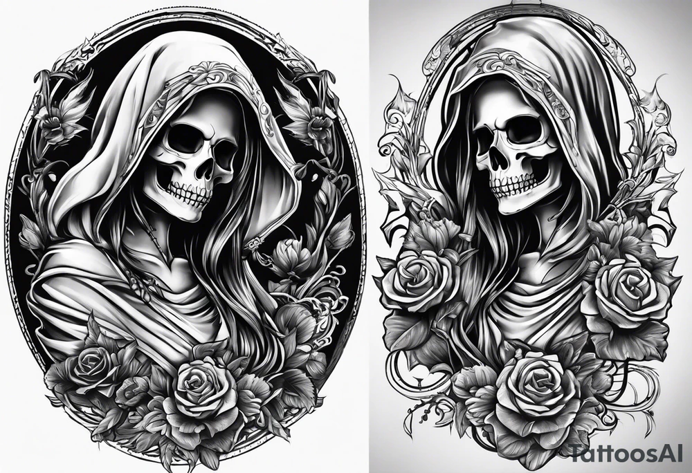 lady skeleton grim reaper tattoo idea